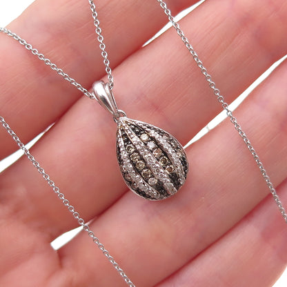 925 Sterling Silver Real Champagne & White Diamond Cable Chain Necklace 18"