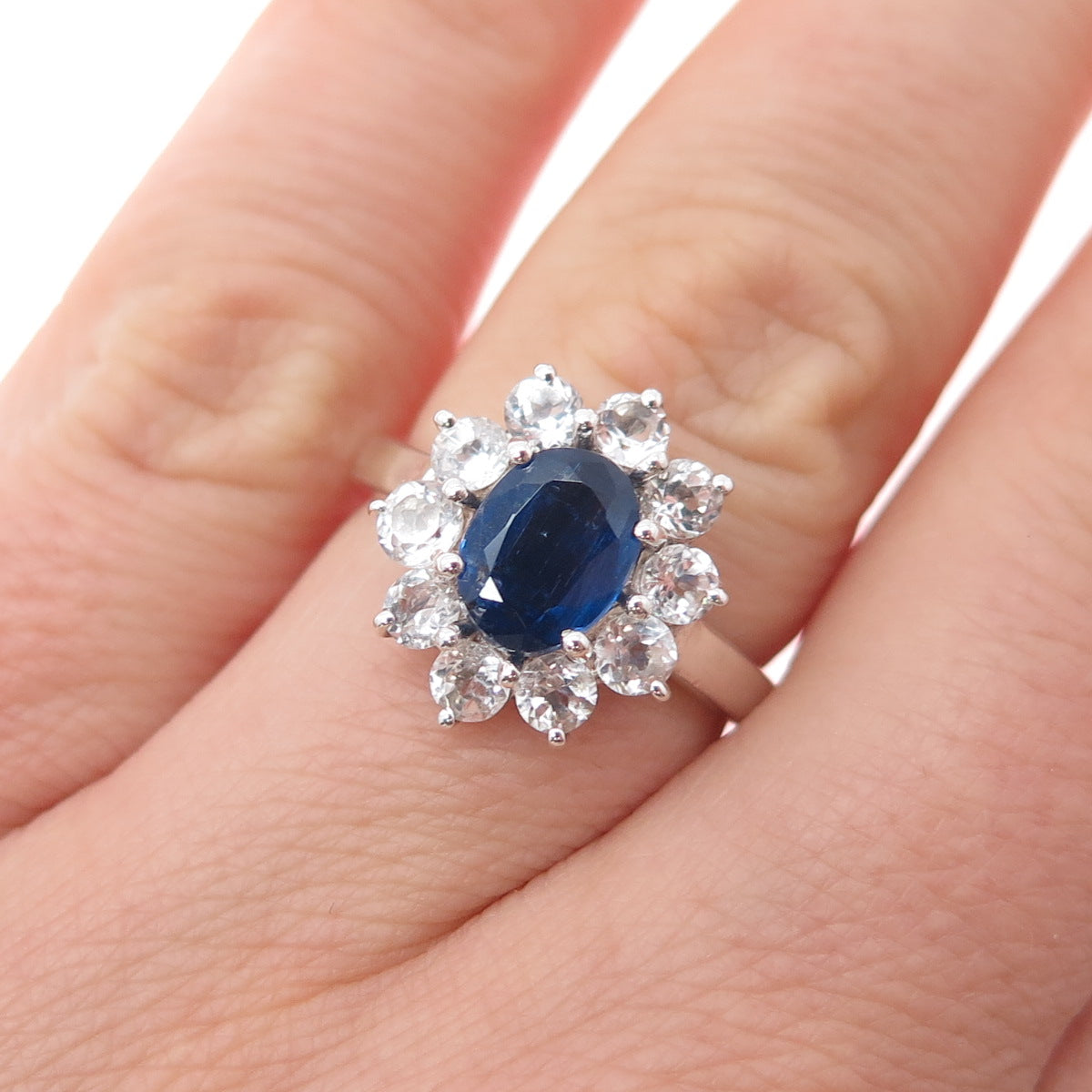 TGGC 925 Sterling Silver Real Sapphire & White Topaz Ring Size 7