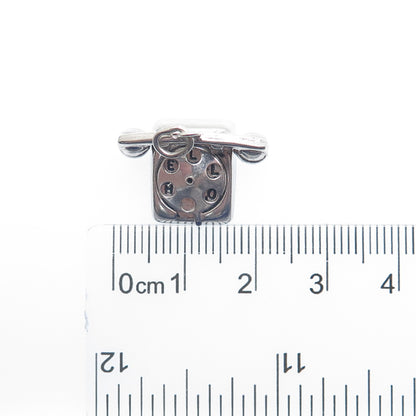 925 Sterling Silver Antique Hello Rotary Dial Retro Phone Minimalist 3D Pendant