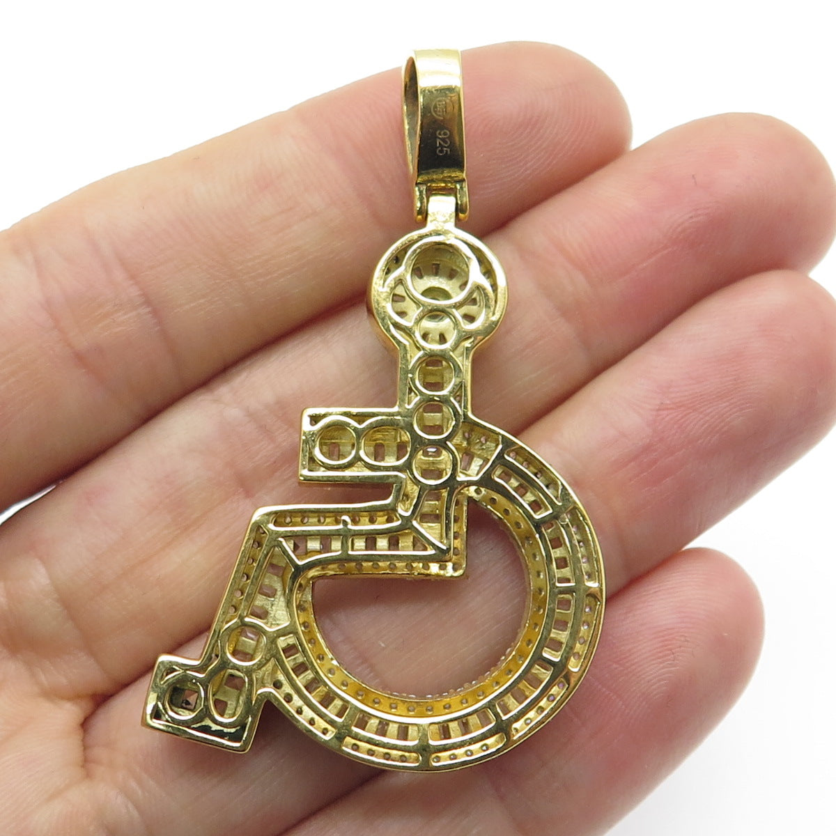 925 Sterling Silver Gold Plated C Z International Symbol of Access Pendant