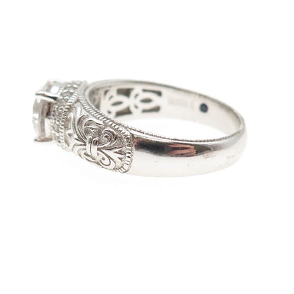 VANNA K 925 Sterling Silver Round-Cut C Z Fleur de Lis Engagement Ring Size 9.25