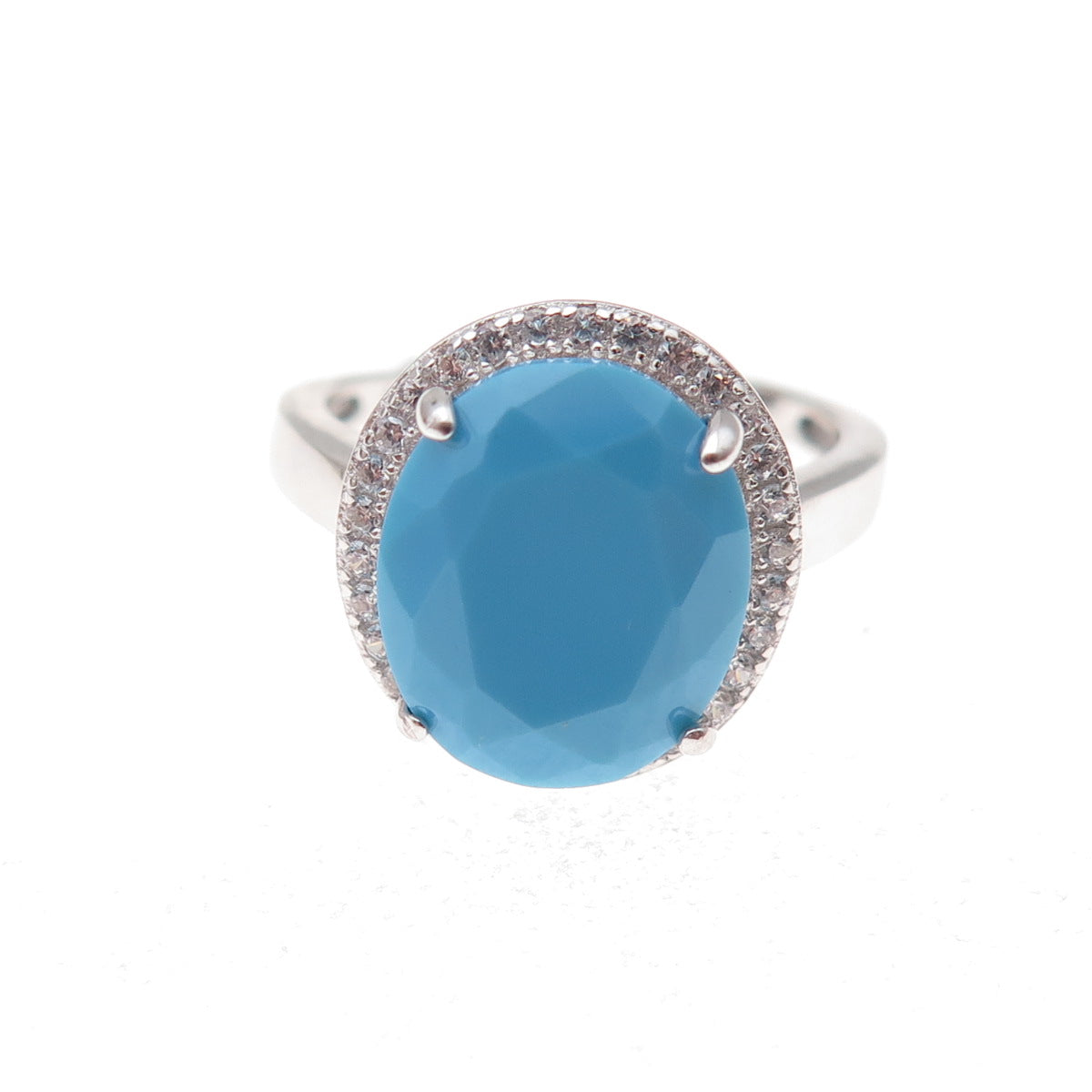 925 Sterling Silver Real Sleeping Beauty Turquoise & C Z Ring Size 5.5