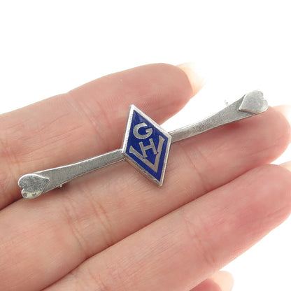 925 Sterling Silver Vintage Blue Enamel "GH" Initial Pin Brooch