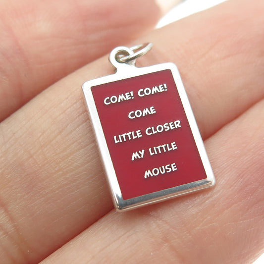 925 Sterling Silver Enamel "Come Little Closer My Little Mouse" Charm Pendant