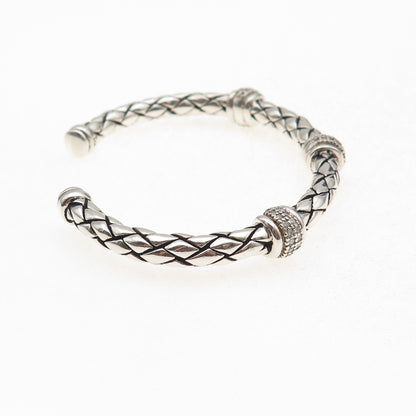 Scott Kay 925 Sterling Silver Real Diamond Adjustable Woven Cuff Bracelet 6.25"