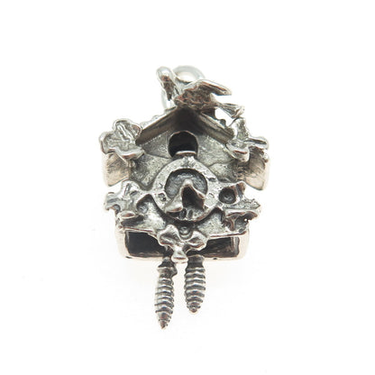 925 Sterling Silver Vintage Cuckoo Wall Clock 3D Charm Pendant