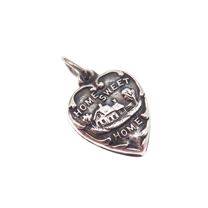 925 Sterling Silver Antique Art Deco Sweet Home Chatelaine Heart Charm Pendant