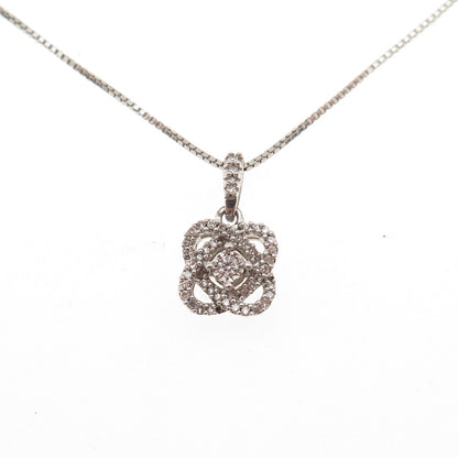 925 Sterling Silver Real Round-Cut Diamond Floral Box Chain Necklace 18"