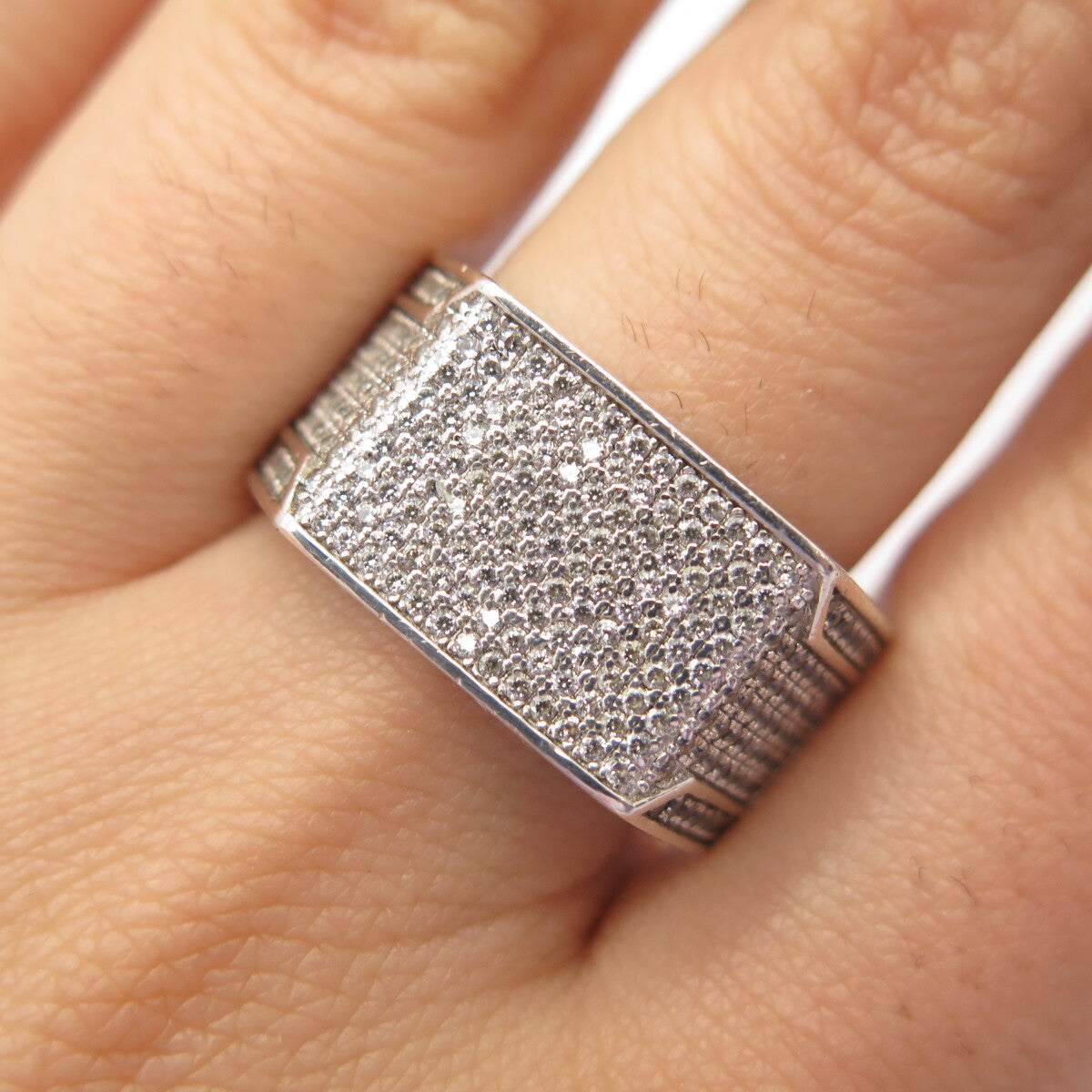 925 Sterling Silver Pave C Z Signet Ring Size 10 3/4