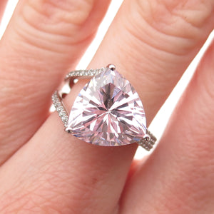 925 Sterling Silver Triangle-Cut Lavender & Round-Cut White C Z Ring Size 6