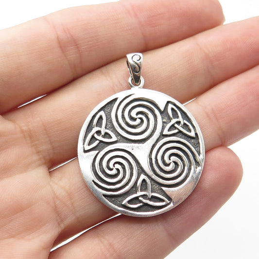 PETER STONE 925 Sterling Silver Vintage Celtic Swirl Round Pendant