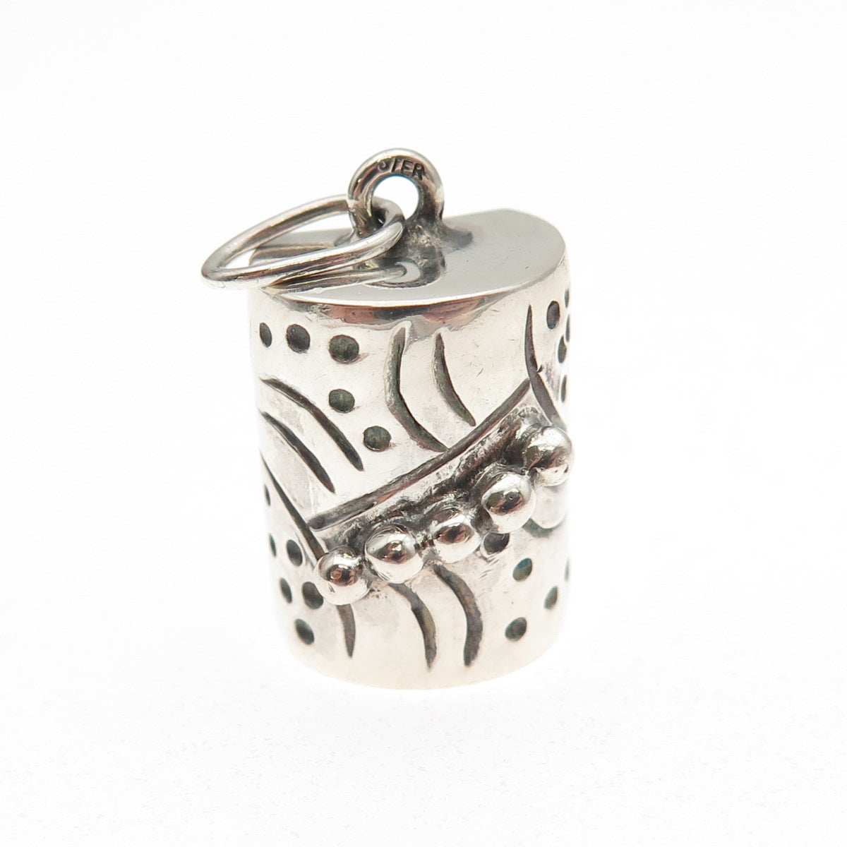 925 Sterling Silver Vintage Modernist Beaded 3D Mini Charm Pendant