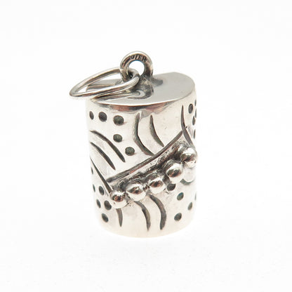 925 Sterling Silver Vintage Modernist Beaded 3D Mini Charm Pendant