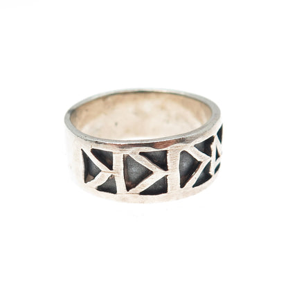 925 Sterling Silver Vintage Runic Oxidized Band Ring Size 10.75