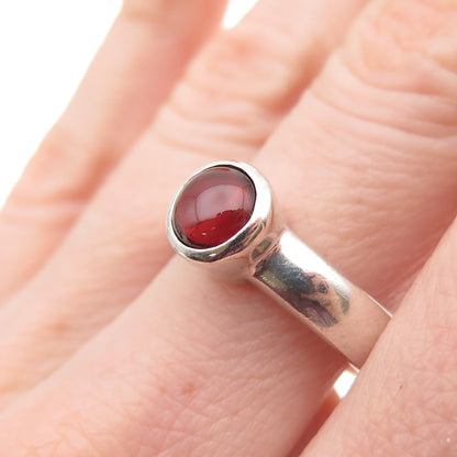 925 Sterling Silver Vintage Real Red Garnet Modernist Ring Size 8