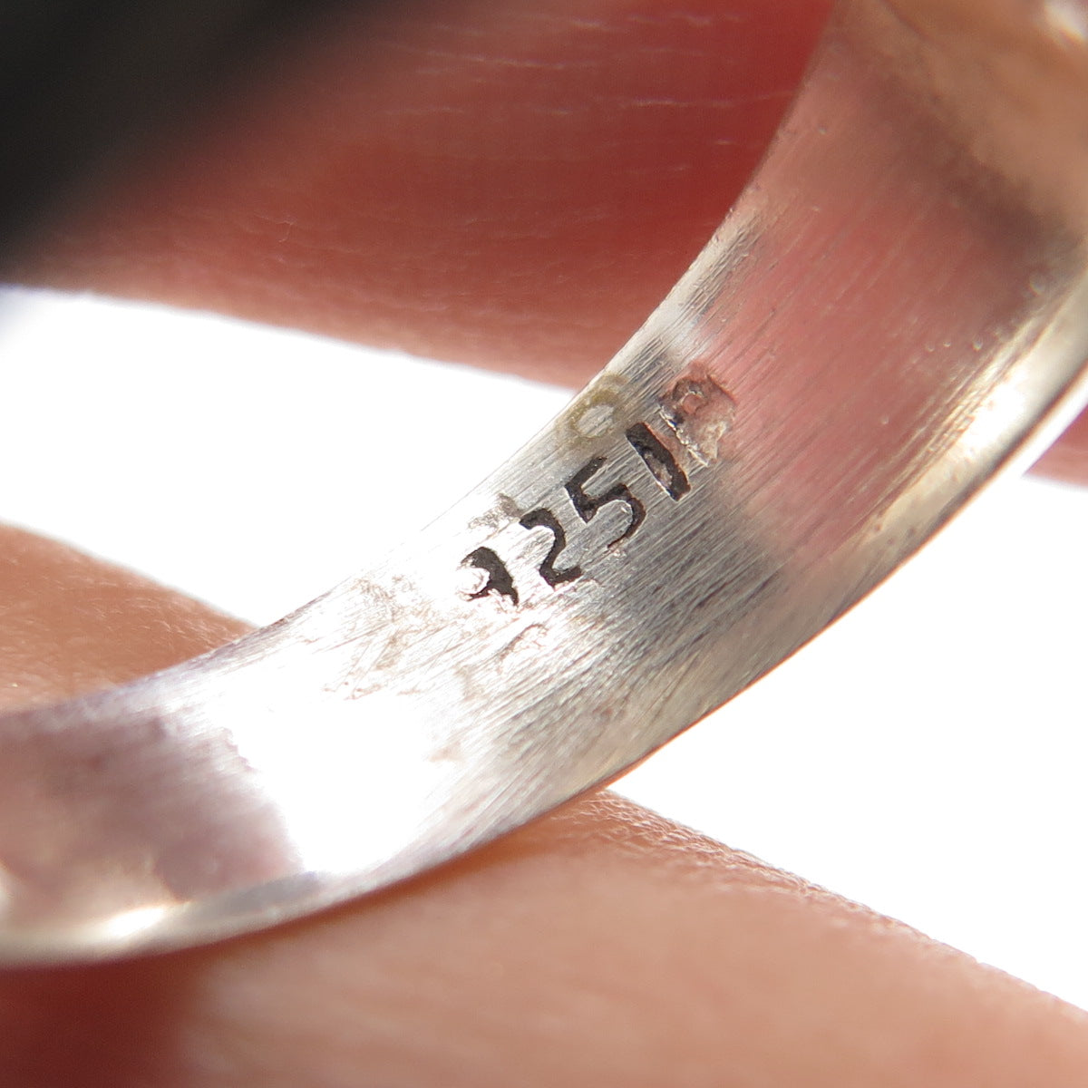 925 Sterling Silver Vintage Mexico Turquoise Inlay Ribbed Band Ring Size 6.5