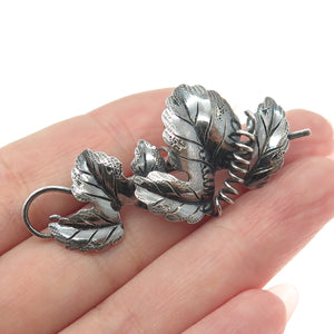 925 Sterling Silver Antique Art Deco Grape Leaves Oxidized Pin Brooch