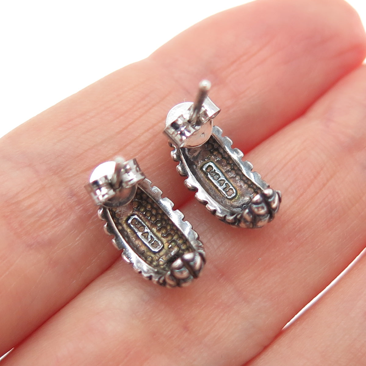 SLV SADYE L VASSIL Sterling Silver Vintage Dragon Skin Oxidized Hoop Earrings