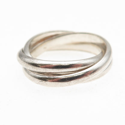 925 Sterling Silver Vintage Interlocked Trinity Oxidized Band Ring Size 6.75