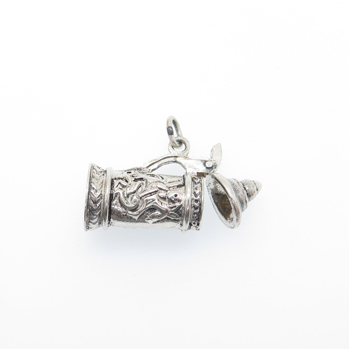 925 Sterling Silver Vintage Beer Stein Oxidized Locket 3D Charm Pendant