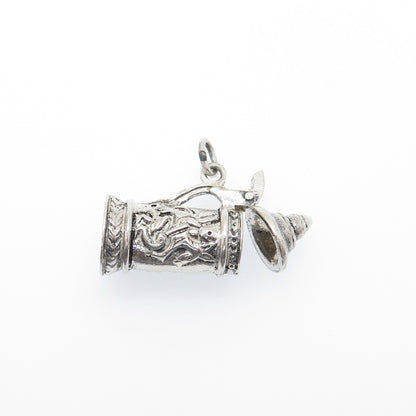 925 Sterling Silver Vintage Beer Stein Oxidized Locket 3D Charm Pendant