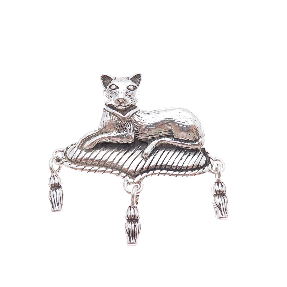 JEZLAINE 925 Sterling Silver Vintage Resting Cat Oxidized Pin Brooch