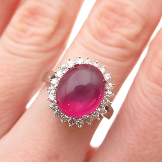 Stauer 925 Sterling Silver Lab-Created Star Ruby & C Z Ring Size 6.25