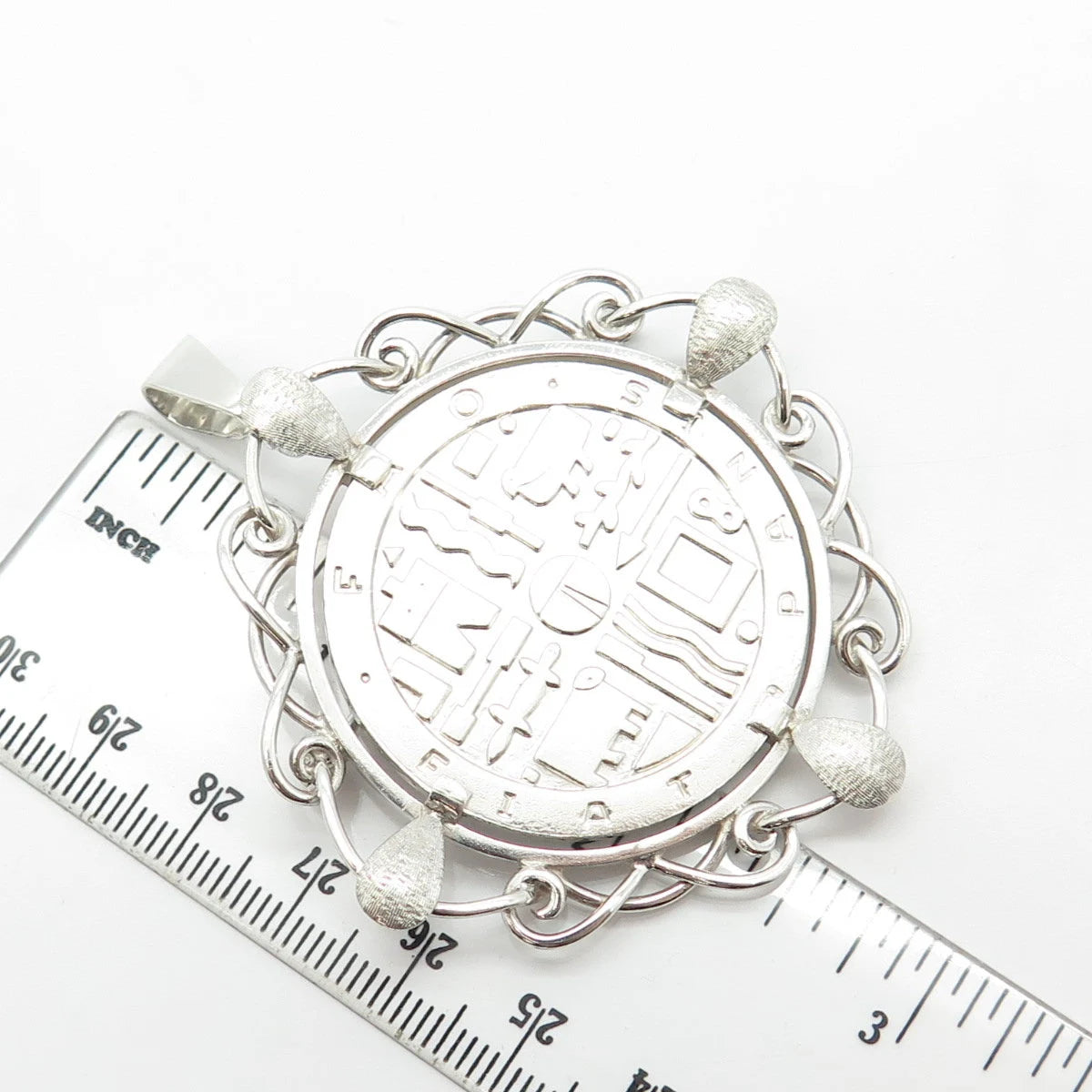 925 Sterling Silver Vintage Tribal Pendant / Pin Brooch