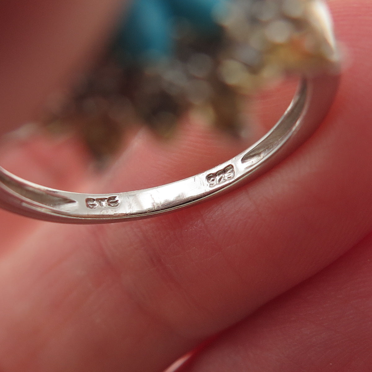 Chuck Clemency Sterling Silver Real Turquoise White Topaz & Citrine Ring Size 8
