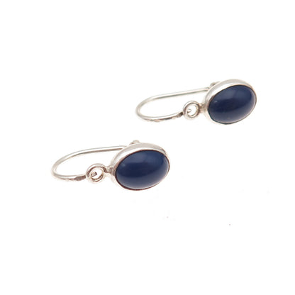 925 Sterling Silver Vintage Real Cabochon Lapis Earrings