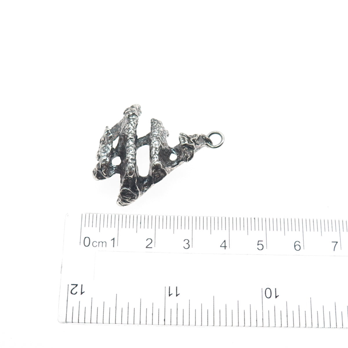 925 Sterling Silver Vintage Modernist Brutalist Oxidized Charm Pendant