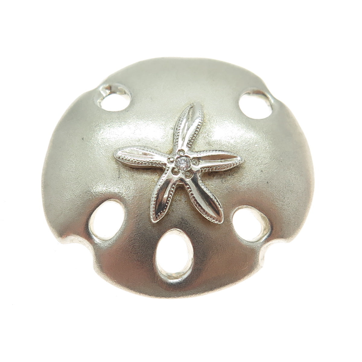 925 Sterling Silver Vintage Real Diamond Sand Dollar Pendant