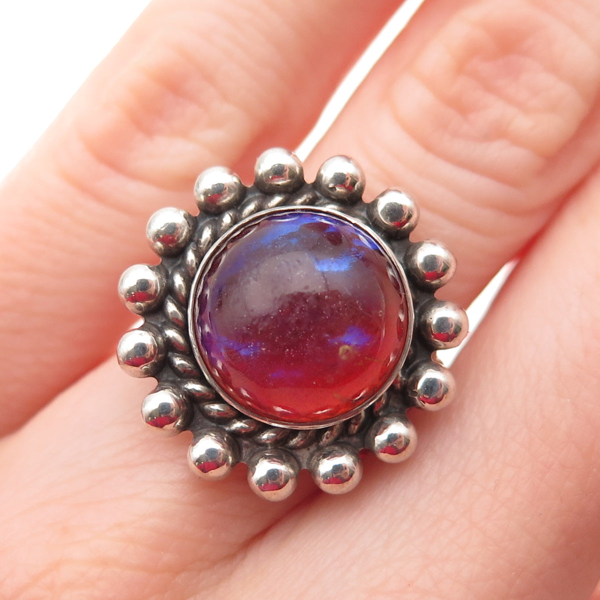 Old Pawn Sterling Silver Vintage Southwestern Dragon Breath Opal Ring Size 4.75