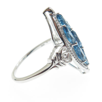 DSMK 925 Sterling Silver Real London Blue & White Topaz Cluster Ring Size 7.25