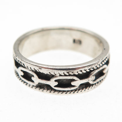 925 Sterling Silver Vintage Cable Link Oxidized Band Ring Size 7.5