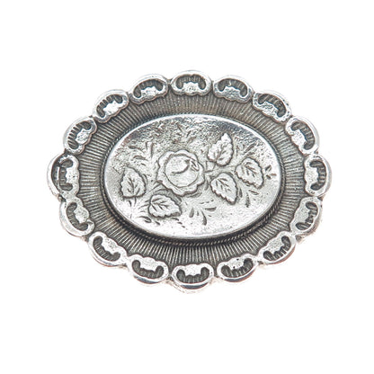 925 Sterling Silver Antique Art Deco Rose Flower Oxidized Pin Brooch