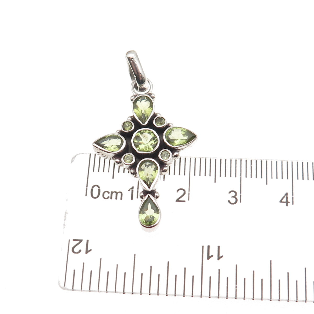 925 Sterling Silver Vintage Real Peridot Cross Cluster Charm Pendant