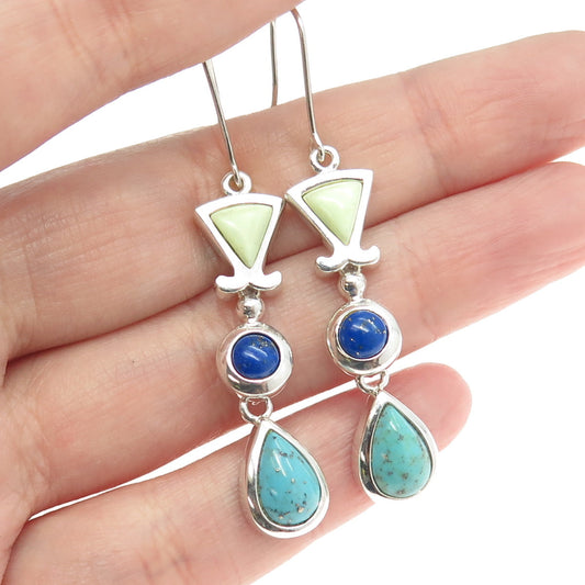 WHITNEY KELLY 925 Sterling Silver Vintage Real Turquoise & Lapis Lazuli Earrings