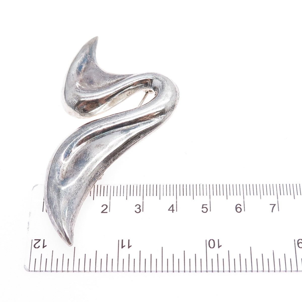 925 Sterling Silver Vintage Modernist Wavy Oxidized Pin Brooch