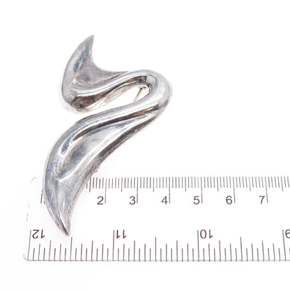 925 Sterling Silver Vintage Modernist Wavy Oxidized Pin Brooch