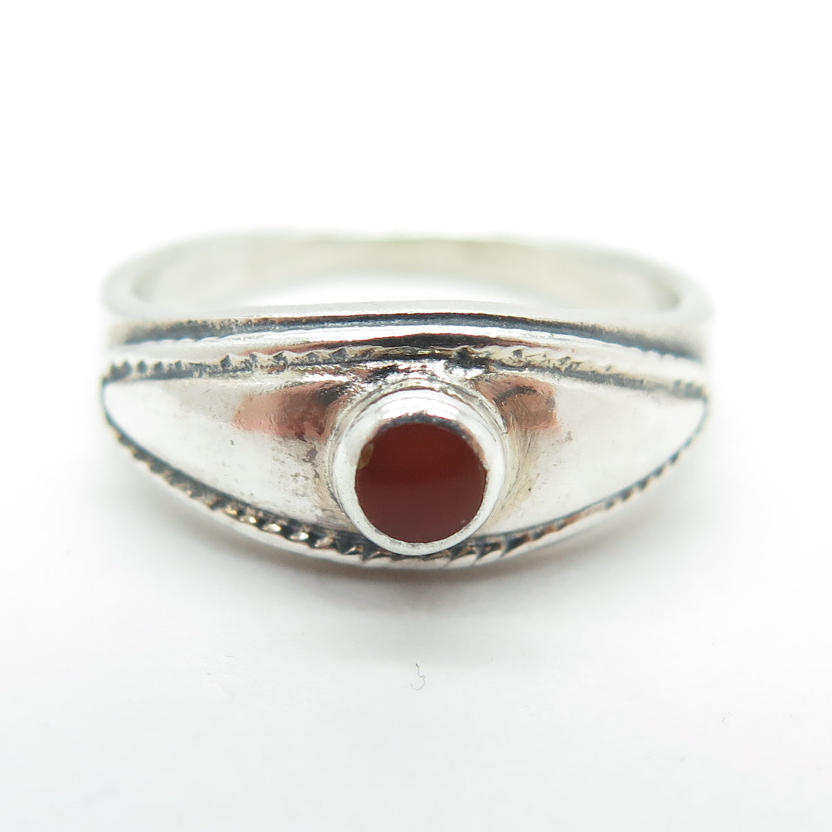 925 Sterling Silver Vintage Real Carnelian Eye Ring Size 5.5