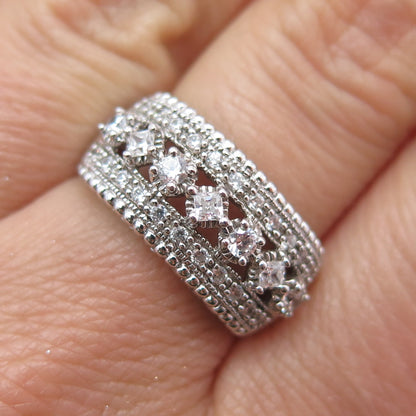 MEDA 925 Sterling Silver Princess & Round-Cut C Z Ring Size 7