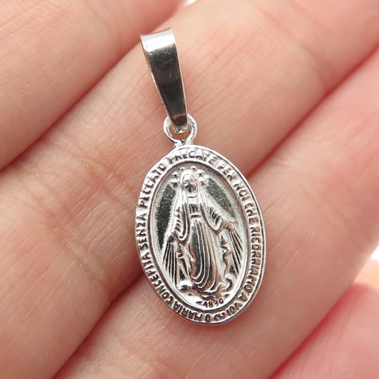 925 Sterling Silver Vintage 1830 St. Mary Miraculous Medal Religious Pendant