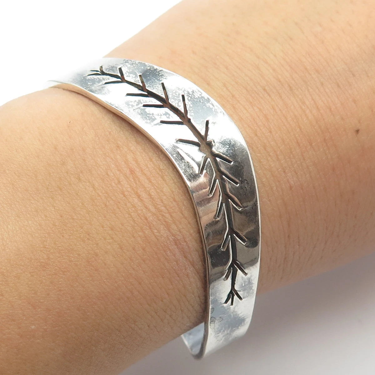 925 Sterling Silver Vintage Mexico Cutout Adjustable Cuff Bracelet 7"