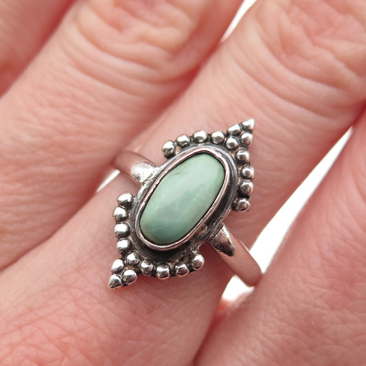 925 Sterling Silver Vintage Real Tyrone Turquoise Modernist Beaded Ring Size 7.5