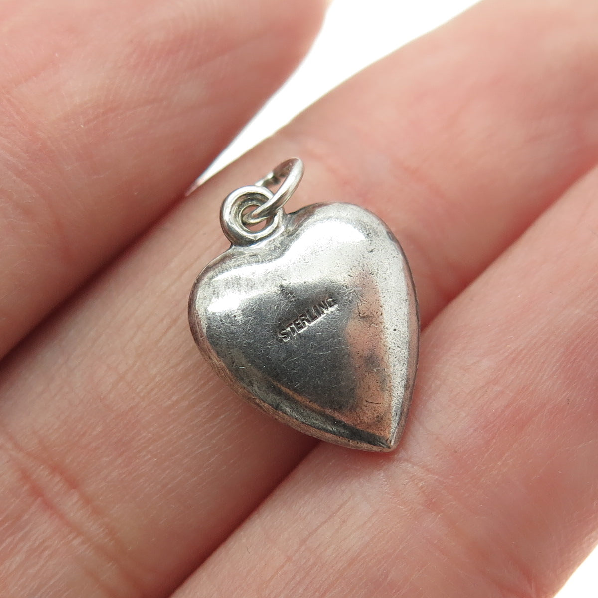 925 Sterling Silver Antique Art Deco Repousse Heart Chatelaine Mini Pendant