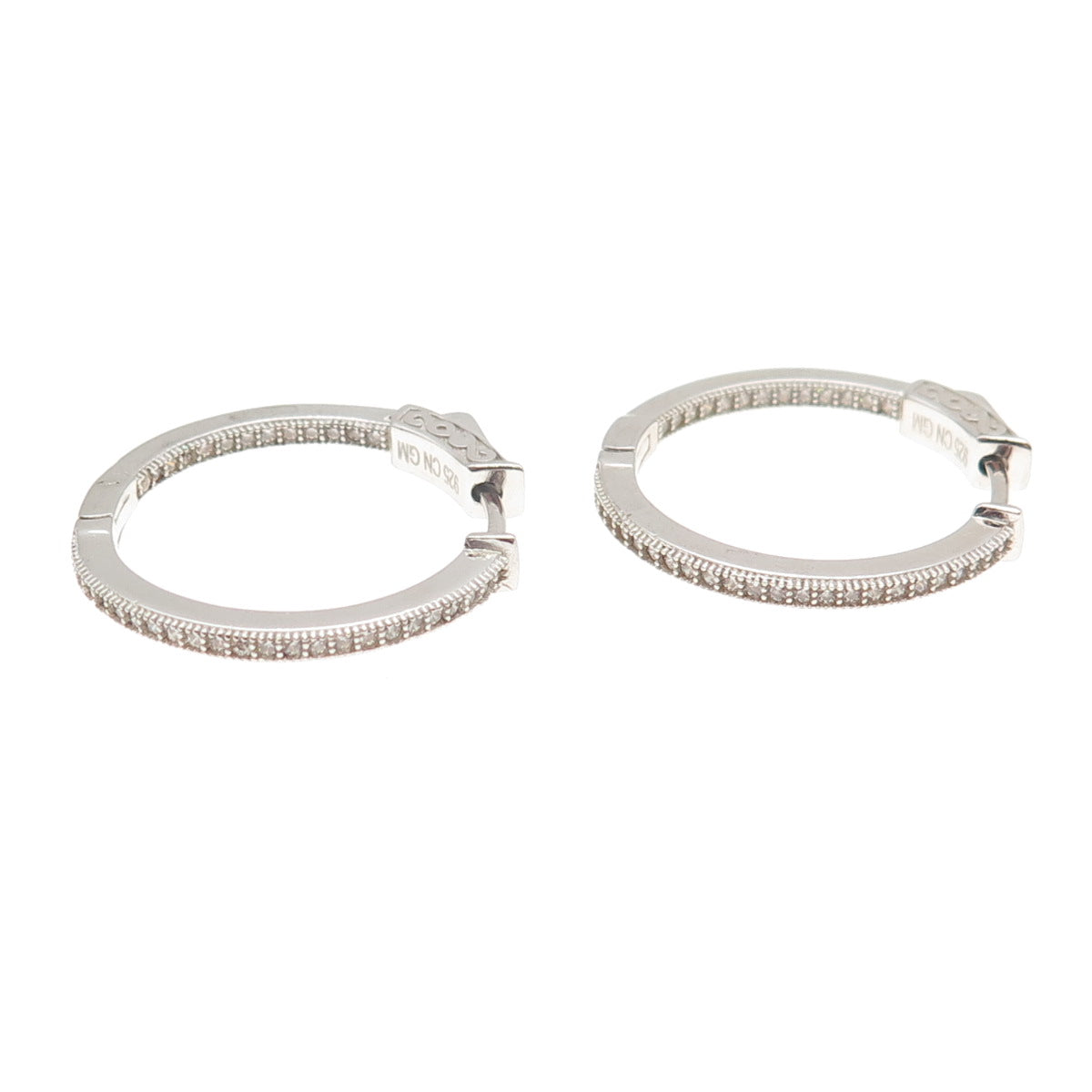 925 Sterling Silver Round-Cut C Z In & Out Hoop Earrings