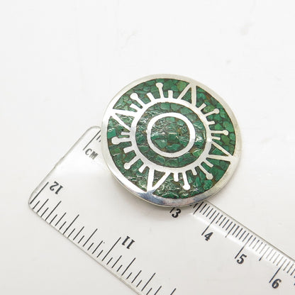 925 Sterling Silver Vintage Mexico Real Azurite Inlay Tribal Sun Brooch Pendant