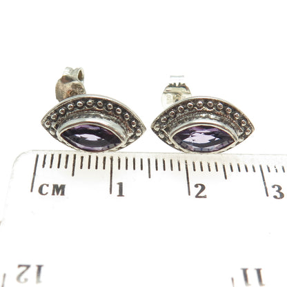 NICKY BUTLER 925 Sterling Silver Vintage Real Amethyst Gemstone Ethnic Earrings