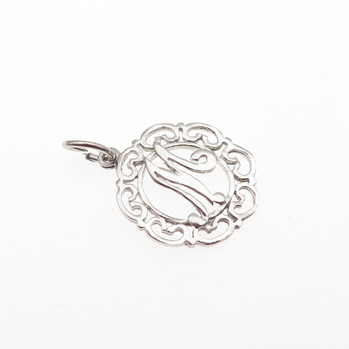 925 Sterling Silver Vintage Letter M initial Heart Ornate Mini Charm Pendant